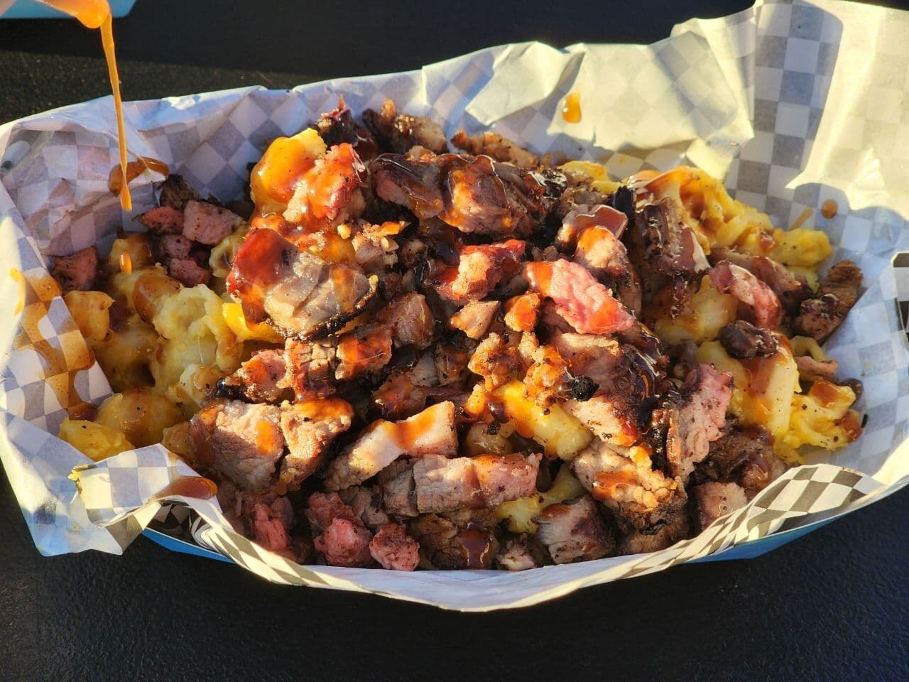 Mac and cheese loaded with BBQ